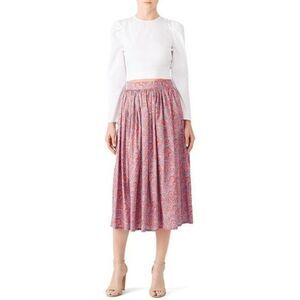 ALCOOLIQUE Mafalda Red and Blue Printed Midi Skirt US 40